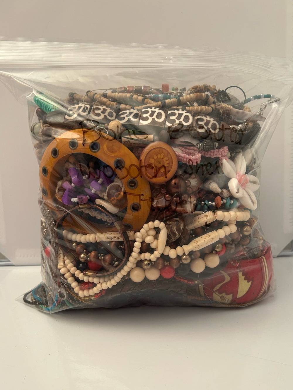 Mixed Beaded & Wood Bracelet Lot In Large Ziploc Bag